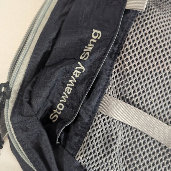 L.L. Bean Stowaway Sling Pack Navy Blue Grey Bag Backpack One Strap 504919 LL - Picture 3 of 12